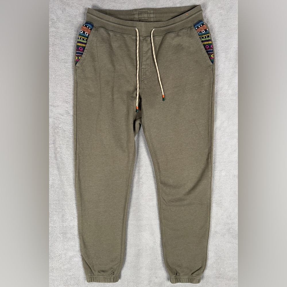 Howler Brothers Olive Green Sweatpants with Multicolor Pocket Trim